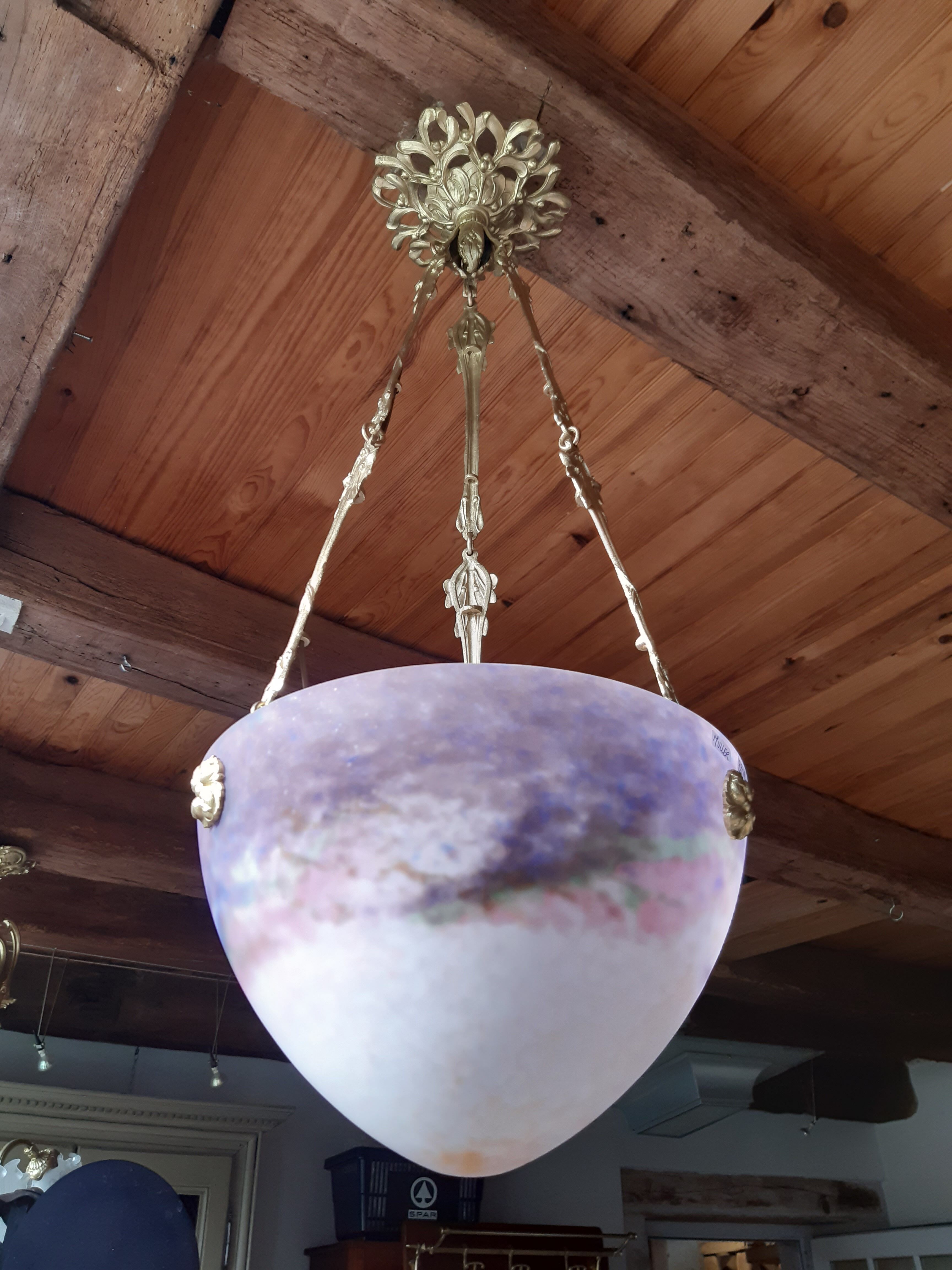 Art Nouveau chandelier Shell glass paste Muller brother Lunéville