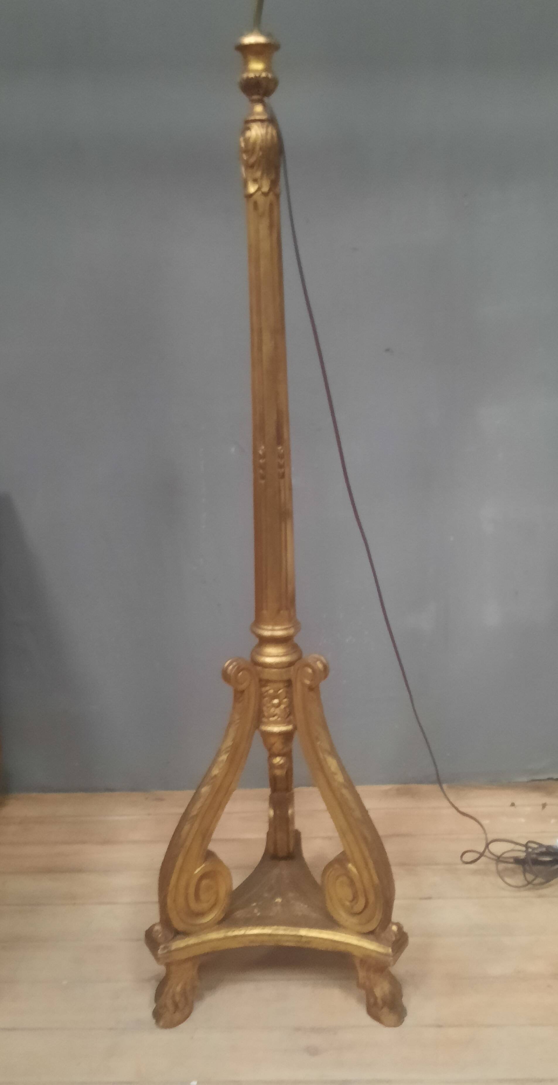 Louis XVI style gilded wooden floor lamp