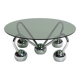 Table basse Sputnik en métal chromé et verre fumé, années 1970, Italie