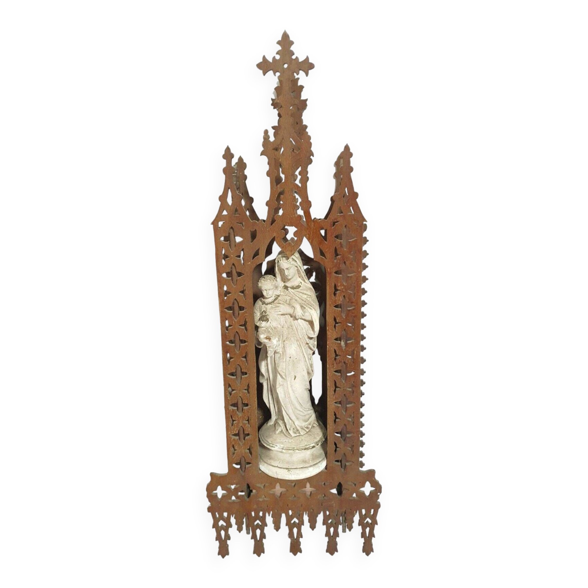 Carved wooden altar chapel shape with virgin al child h 58 cm religion