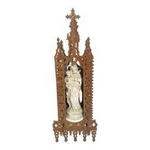 Carved wooden altar chapel shape with virgin al child h 58 cm religion