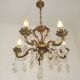 French Art Nouveau 5-Light Bronze 3 sided Crystal Cage Chandelier
