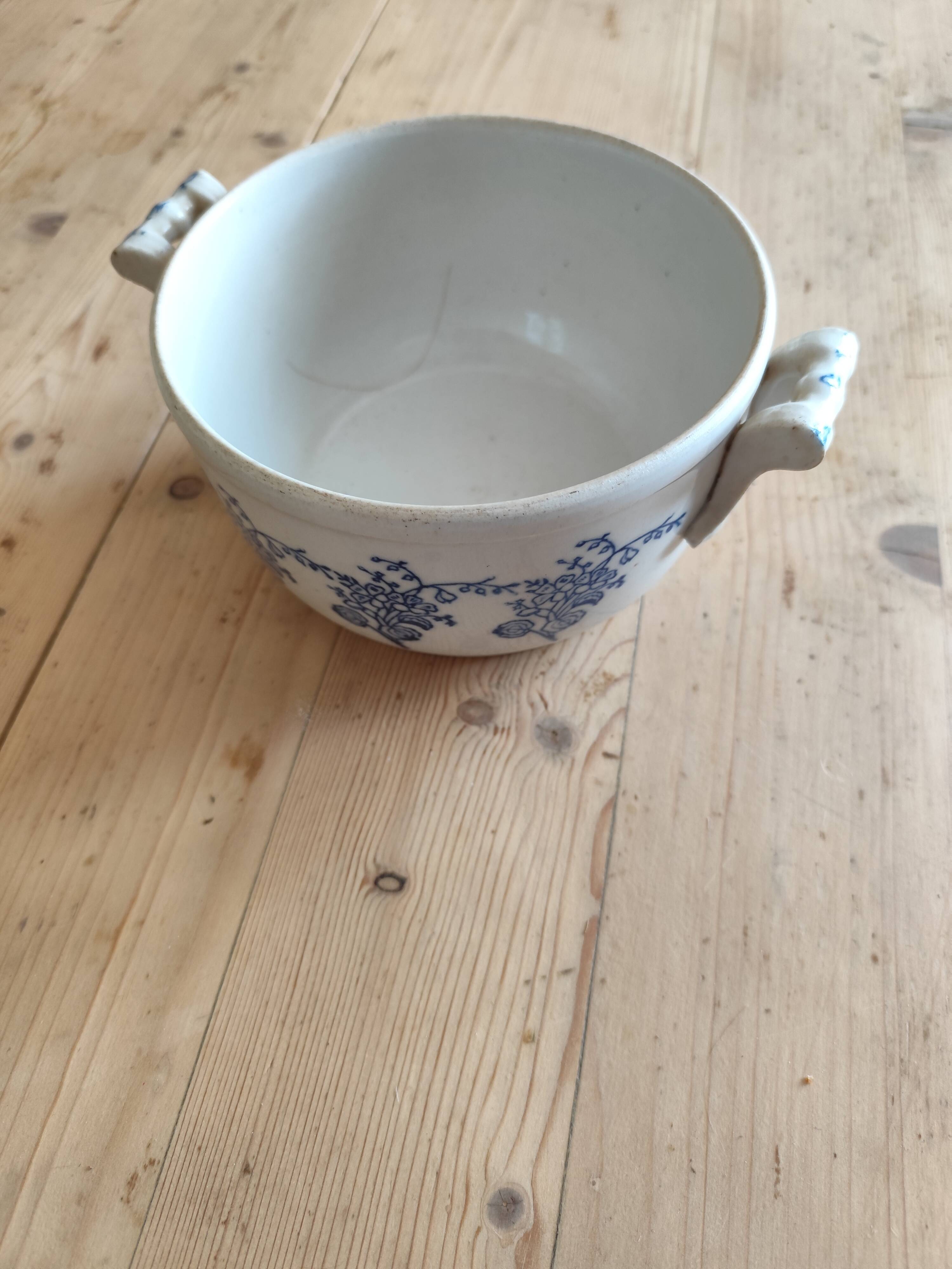 Ceramic tureen from St Uze, France - blue earthenware salad bowl