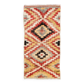 Vintage Hand-Knotted Turkish Tulu Rug with Geometric Design in Red, Cream, Yellow and Gray, 100% Wool