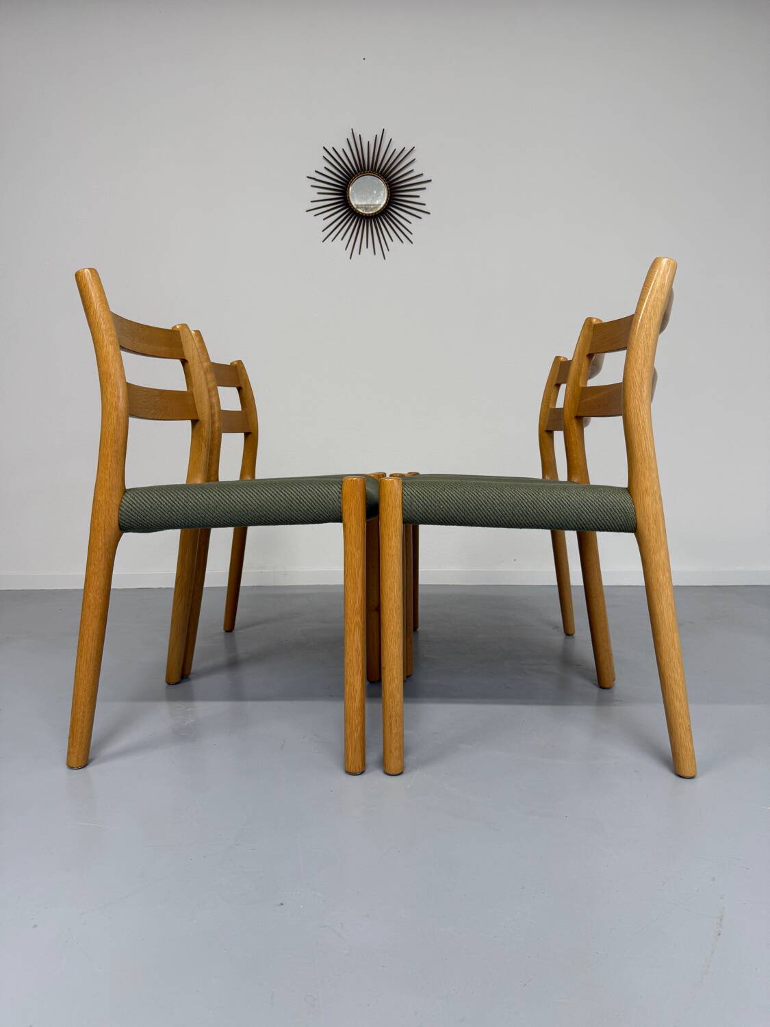 Set of 4 beech chairs designed by Niels Otto Møller, solid vintage beech