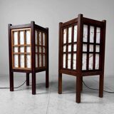 Pair of japanese antique shoji floor lamps (障子ランプ), taishō-era [大正]