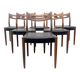 Teak and Black Leatherette Chairs, 1950s, Set of 6