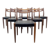 Teak and Black Leatherette Chairs, 1950s, Set of 6