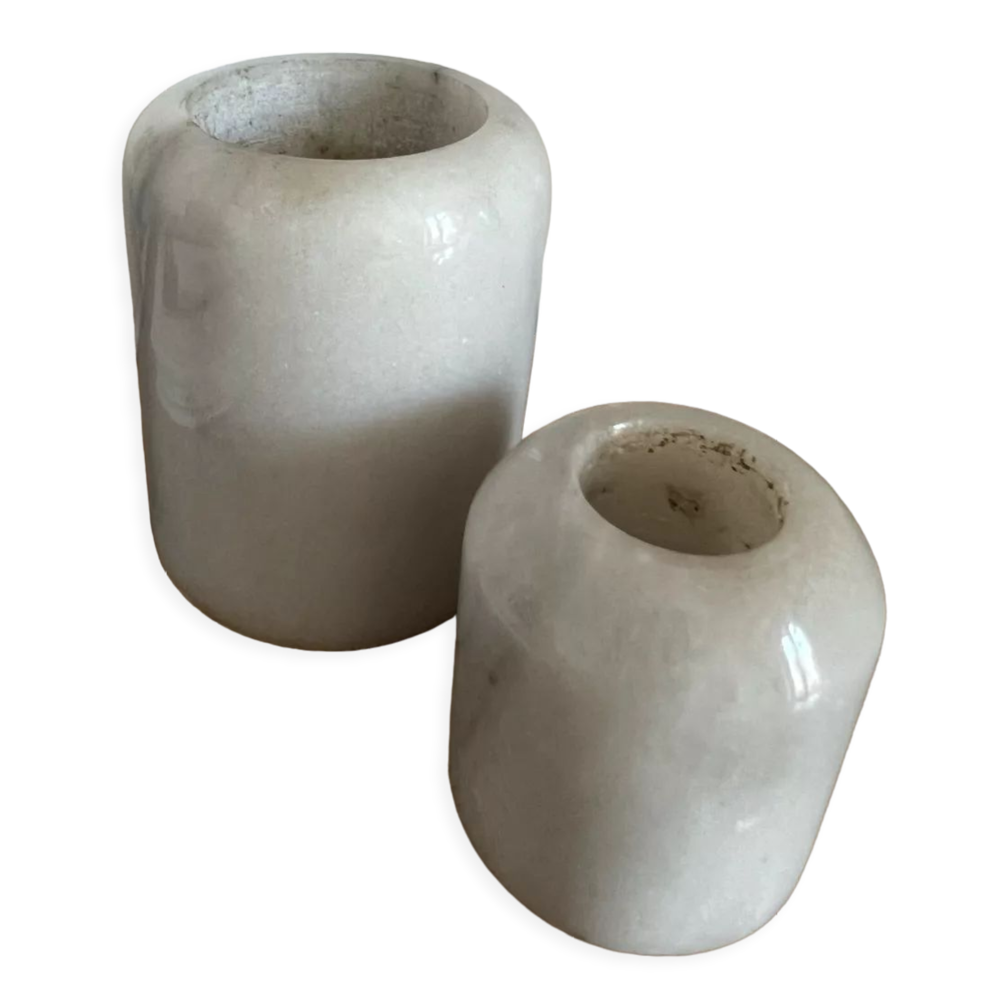 Set of vintage grey marble candle holders