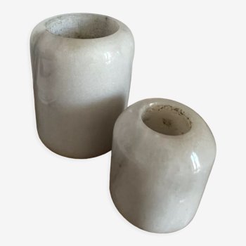 Set of vintage grey marble candle holders