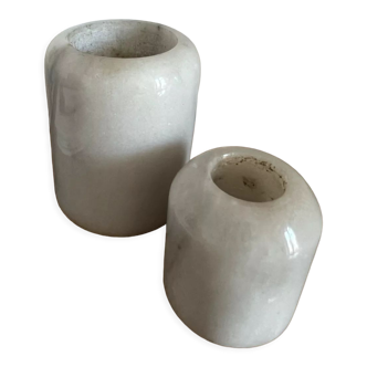 Set of vintage grey marble candle holders