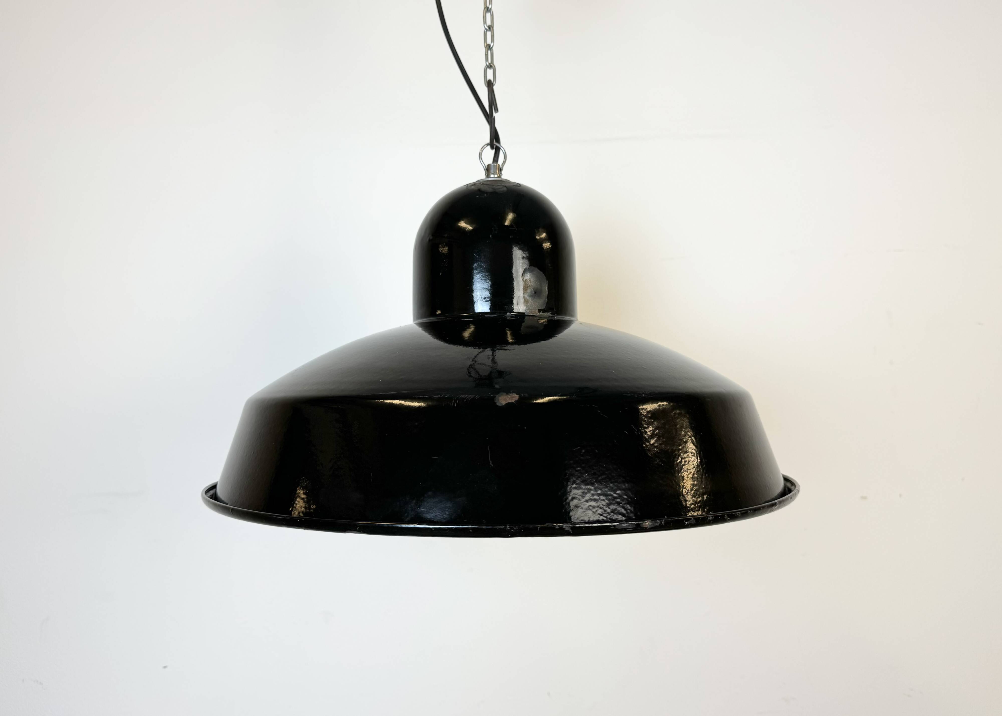 Industrial Black Enamel Factory Pendant Lamp, 1960s