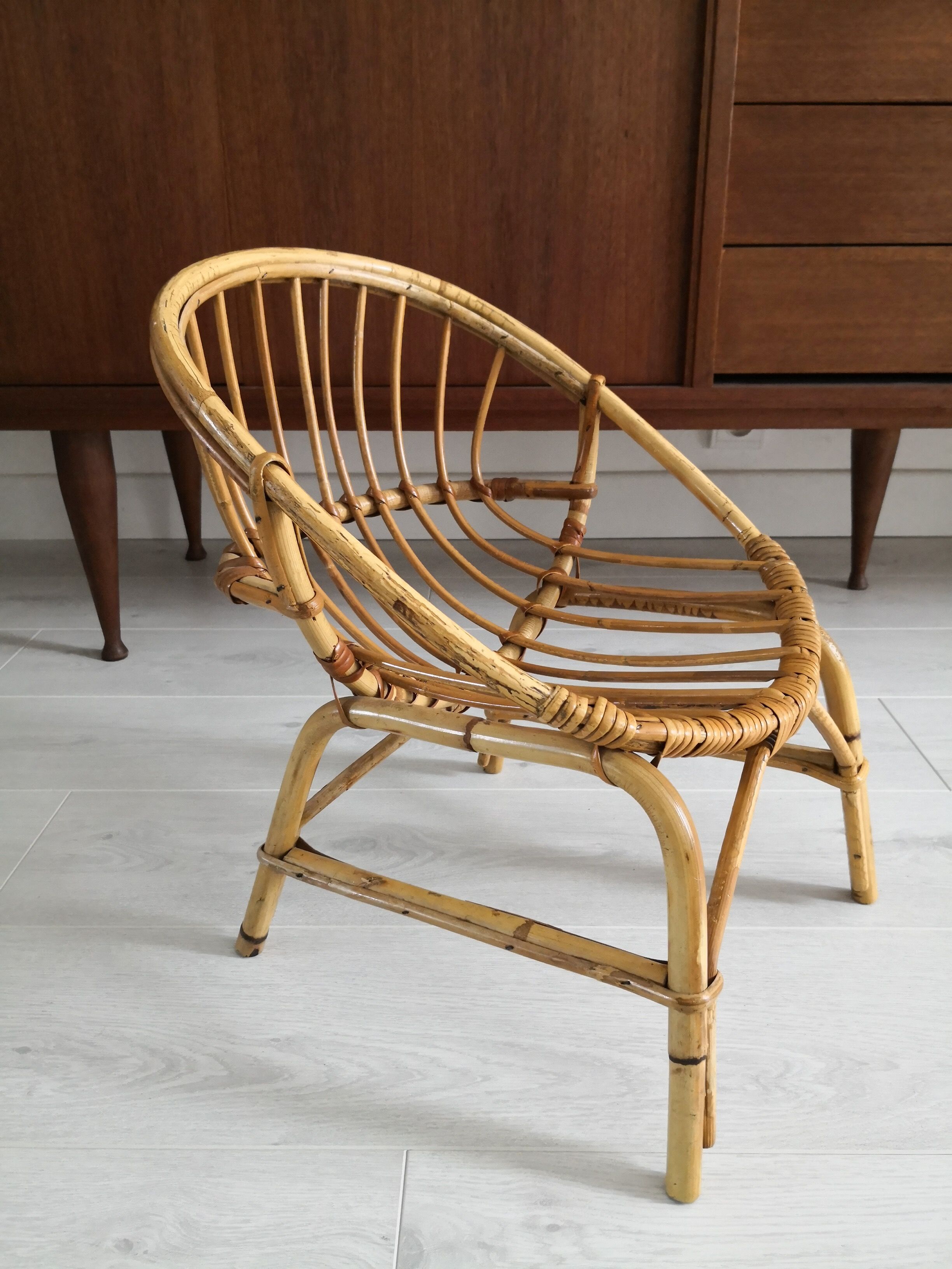 Children's rattan basket chair from the 70s