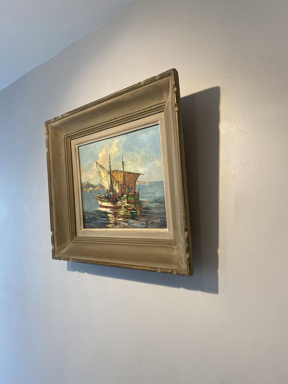 Old painting, Marine, signed B Franco, 50s/70s