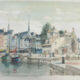 EA watercolor painting by Cedric Eudeline "Honfleur, morning sun"