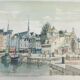 Tableau E.A. watercoloured by Cedric Eudeline "Honfleur, morning sun"