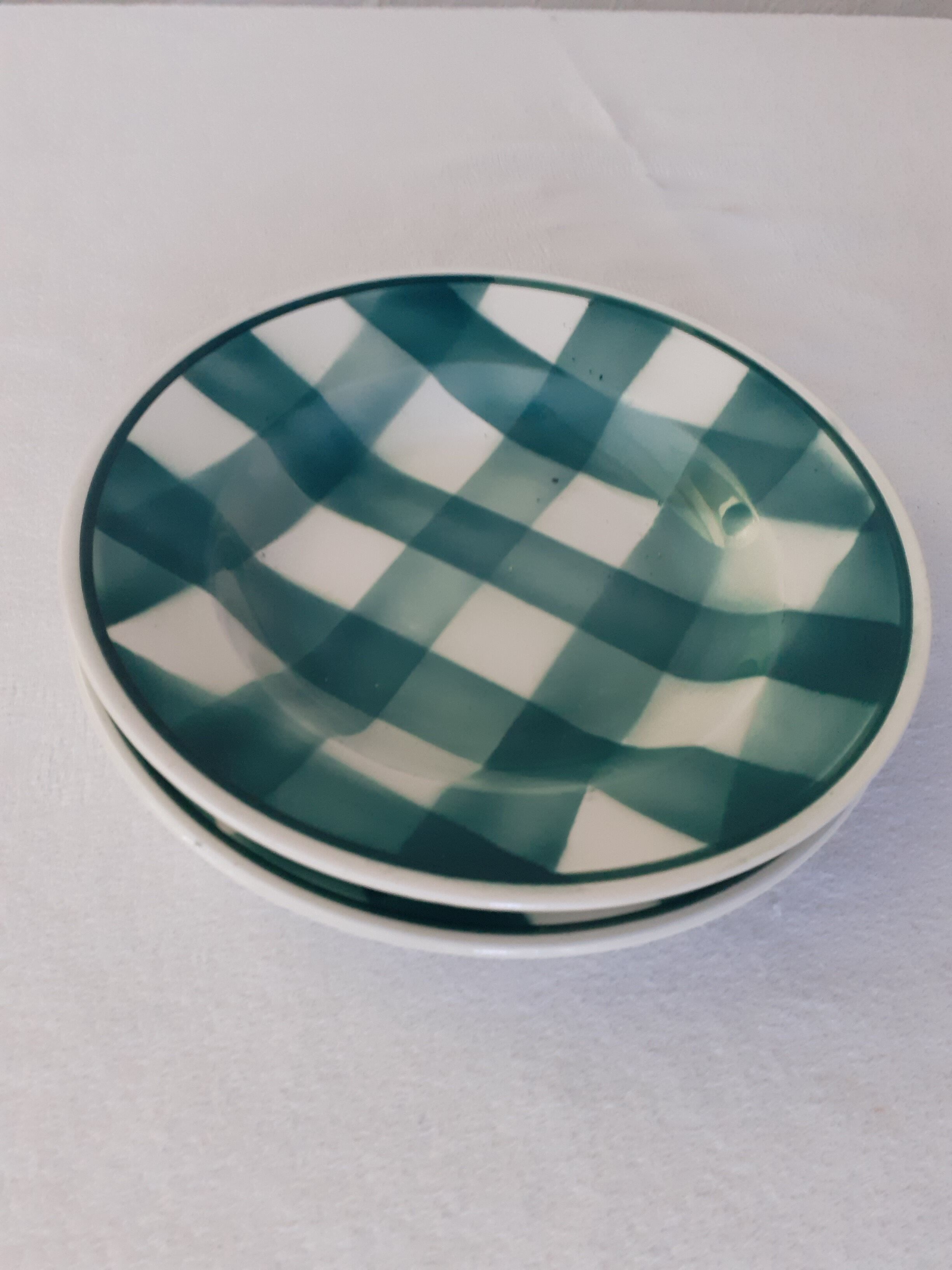 Duo of Plates faience old checkerboard decoration GREEN STYLE Digoin Moulin des loups FN
