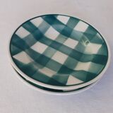 Duo of Plates faience old checkerboard decoration GREEN STYLE Digoin Moulin des loups FN