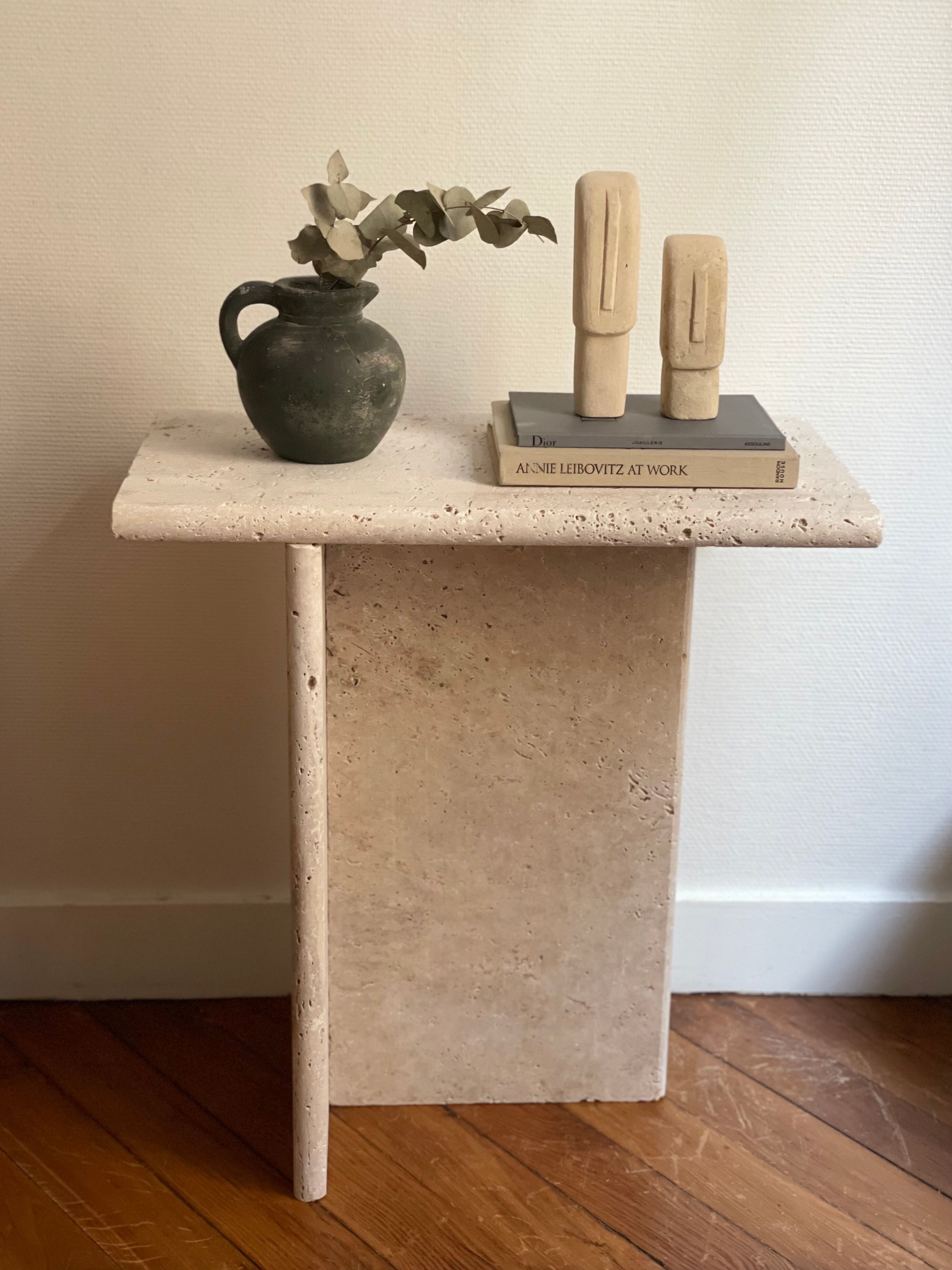 Minimalist travertine stone side table