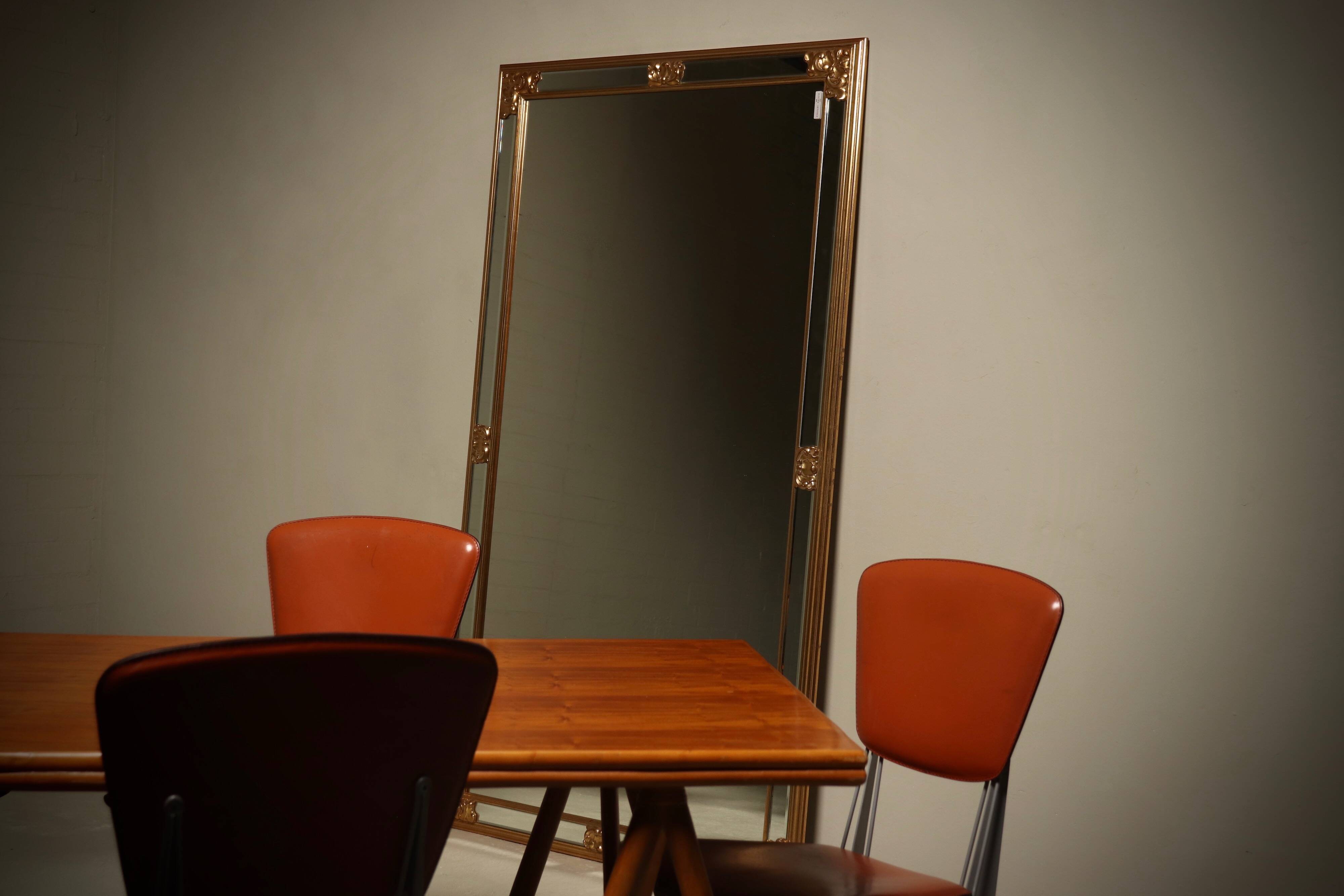 Large Revival Mirror in Gilded Resin by Deknudt Belgium 1980s