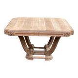 Rectangular Art Deco dining table with a central pedestal, renovated in solid oak.