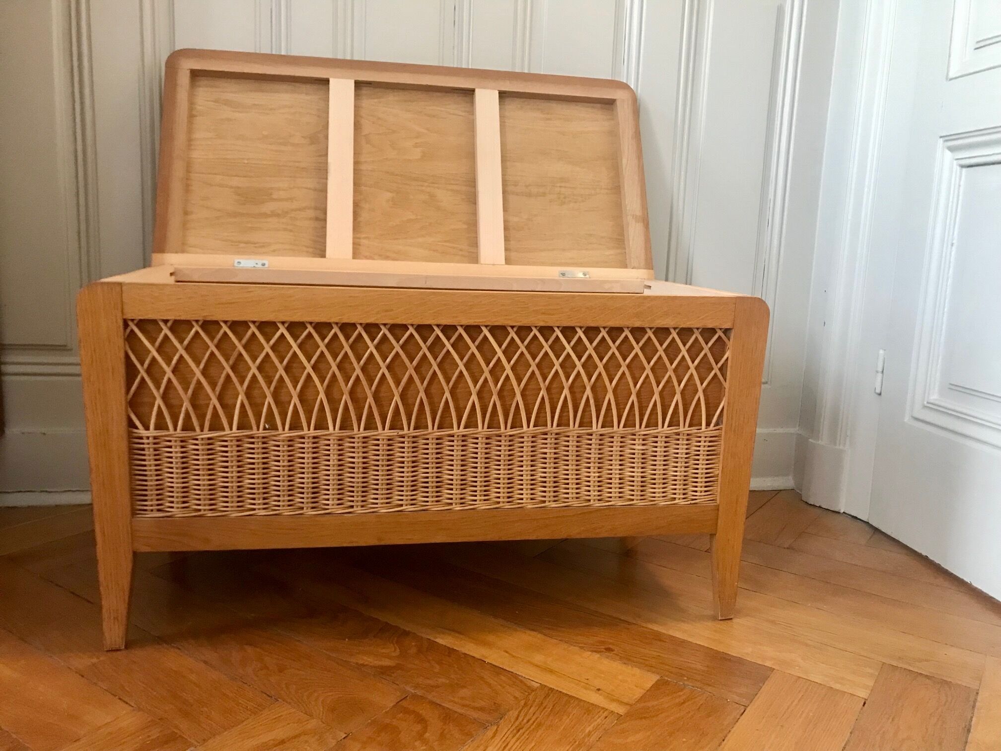 Wood and rattan toy chest