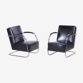 Paire de fauteuils noirs restaurés Bauhaus, Mücke - Melder, Tchéquie, années 1930