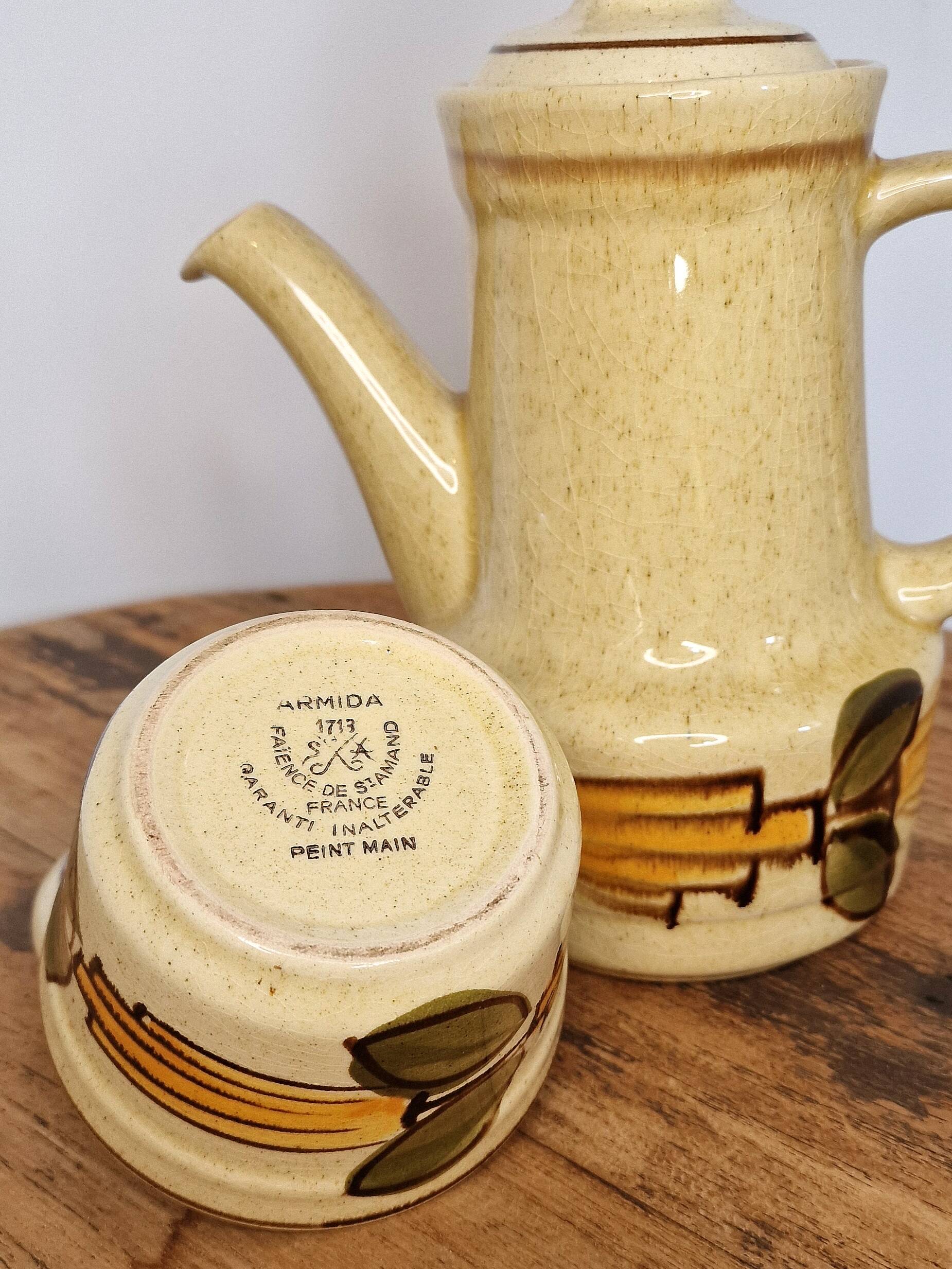 Large vintage 70s coffee pot Saint-Amand 1713 + sugar bowl - Olive & honey