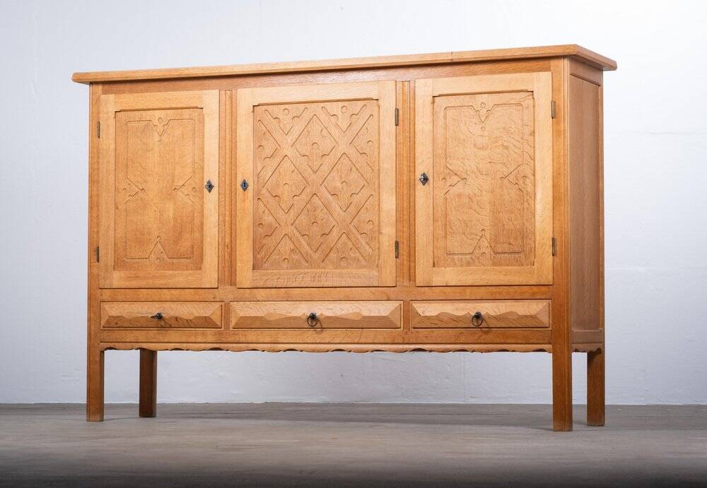 Brutalist Oak Sideboard attributed to Henning Kjærnulf, Denmark, 1960s