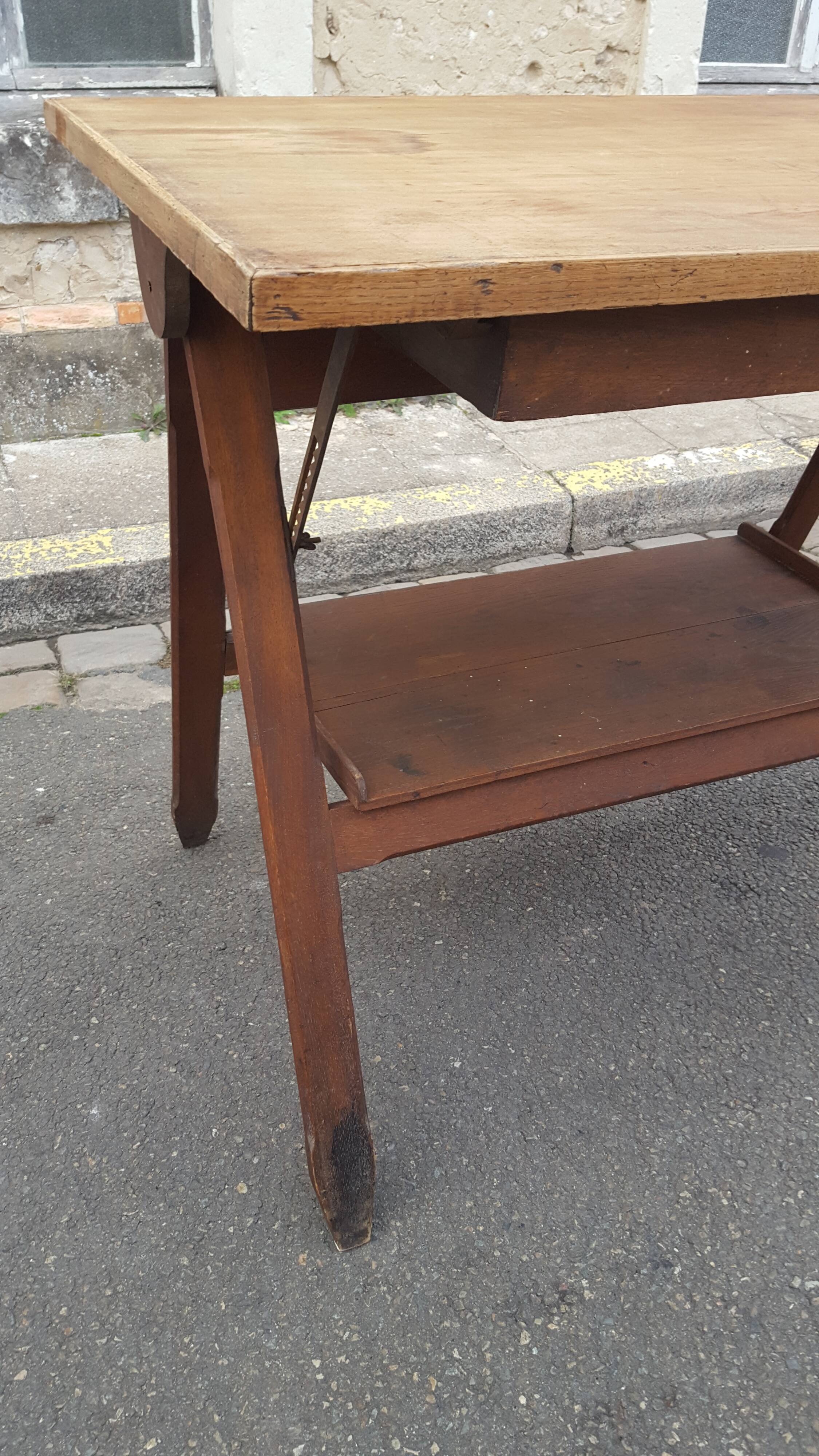 Drawing table wood and vintage metal