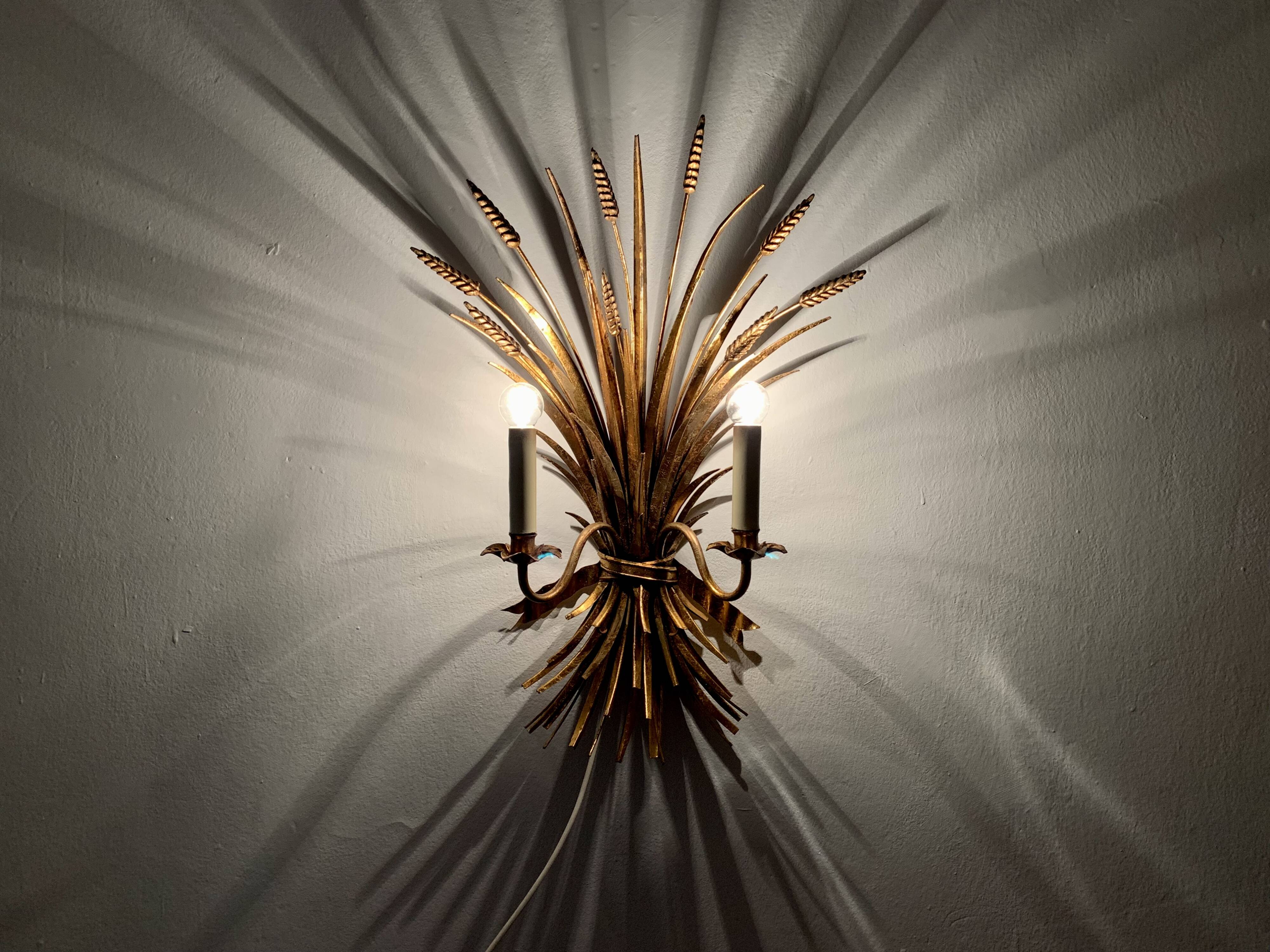 Large Gilded Italian Hollywood Regency Metal Wall Lamp by Hans Kögl