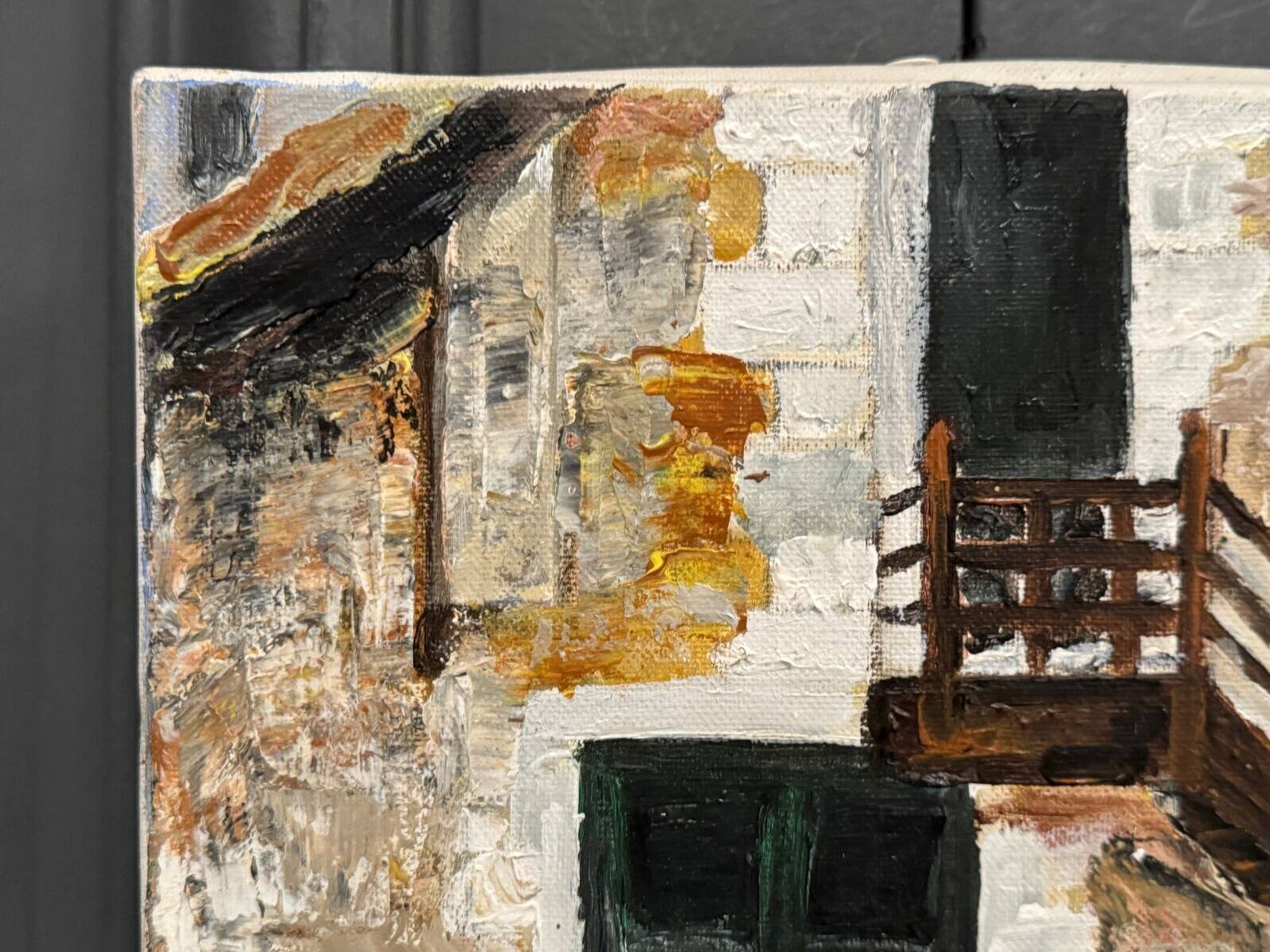 Oil on canvas by Claude Claveau The Hunters' Chalet 1995