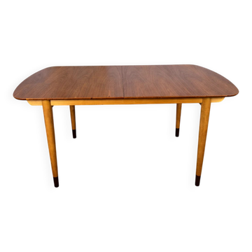 Rare teak and maple dining table with 2 extensions by Finn Juhl for Søren Willadsen, Denmark, 1960.