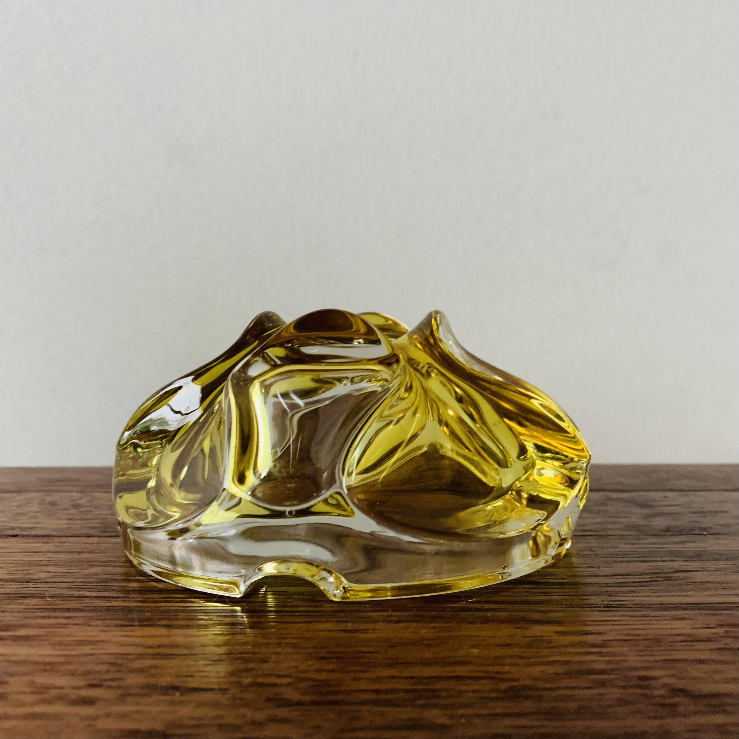 Vintage ashtray in yellow and transparent molded glass