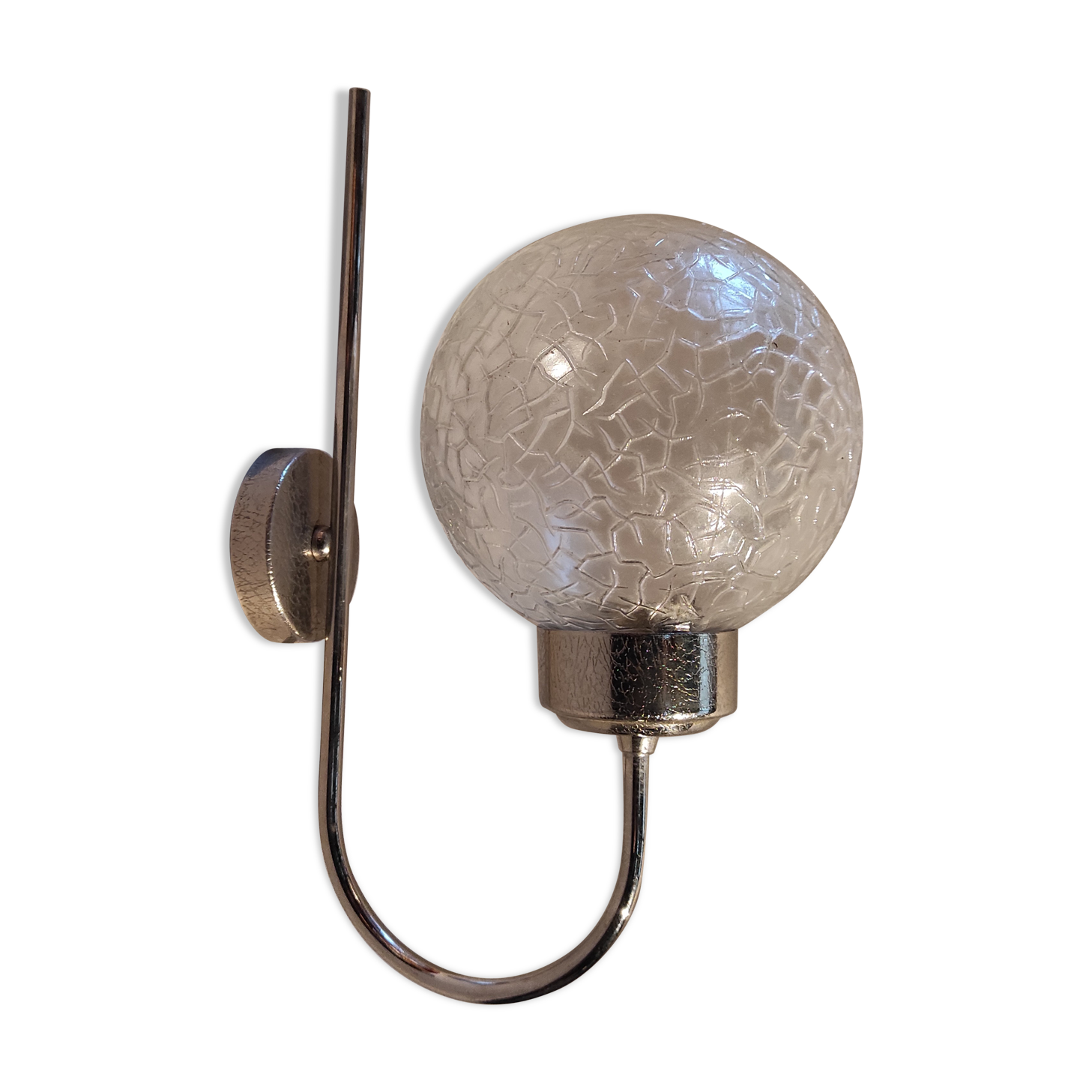 Stainless vintage design wall light  and 70s striated glass globe
