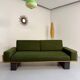 Vintage 3-seater sofa, green, solid wood, 70s/80s design