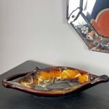 Yellow, orange, white and brown glazed ceramic bowl Vallauris, 70s, France