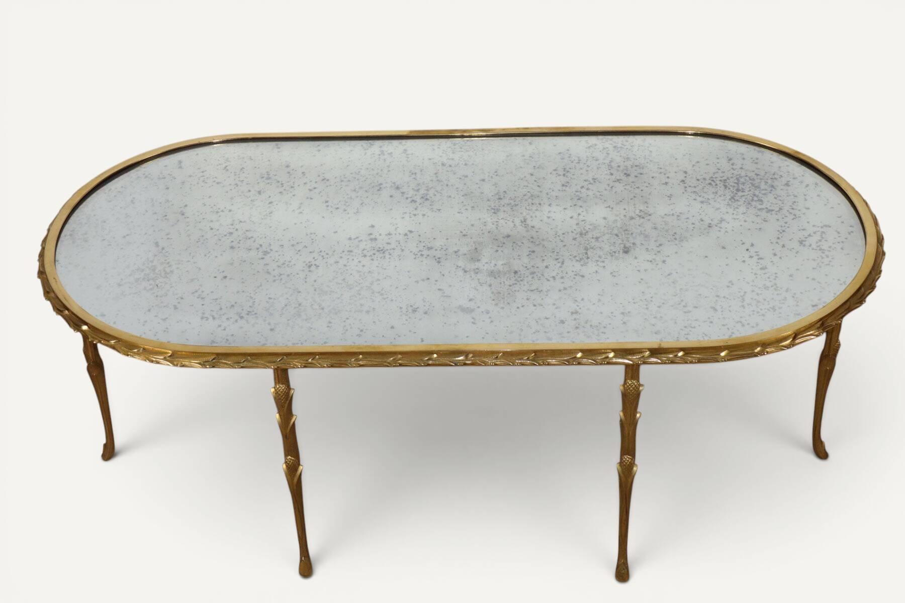Maison Baguès coffee table in gilded bronze and aged mirror – 1950s