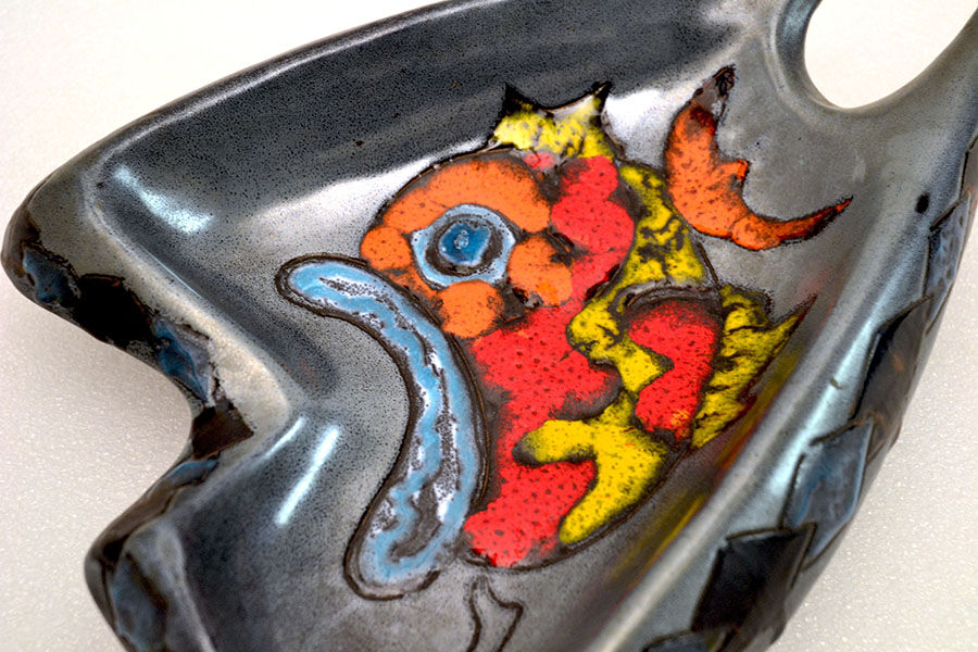 Italian Centerpiece with Fish in Glazed Ceramic, 1960s
