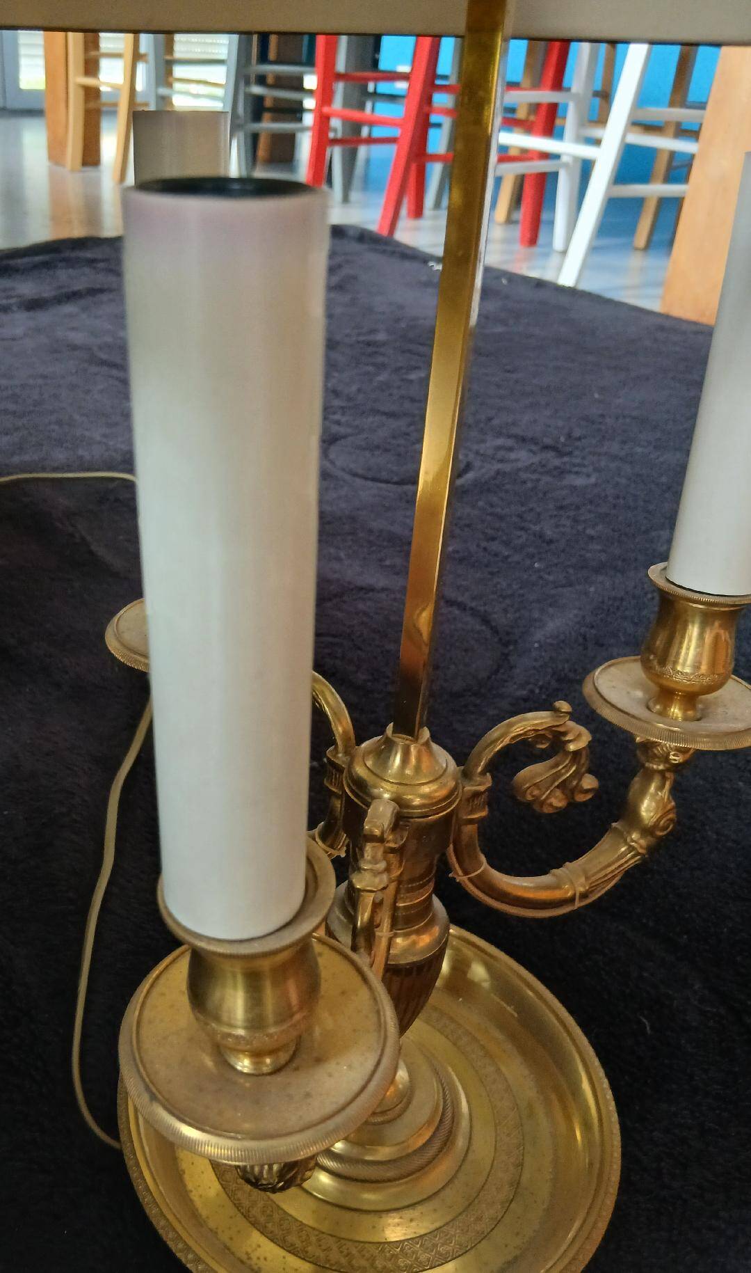 Exceptional empire style boiler lamp, swan, lucien gau - in excellent condition