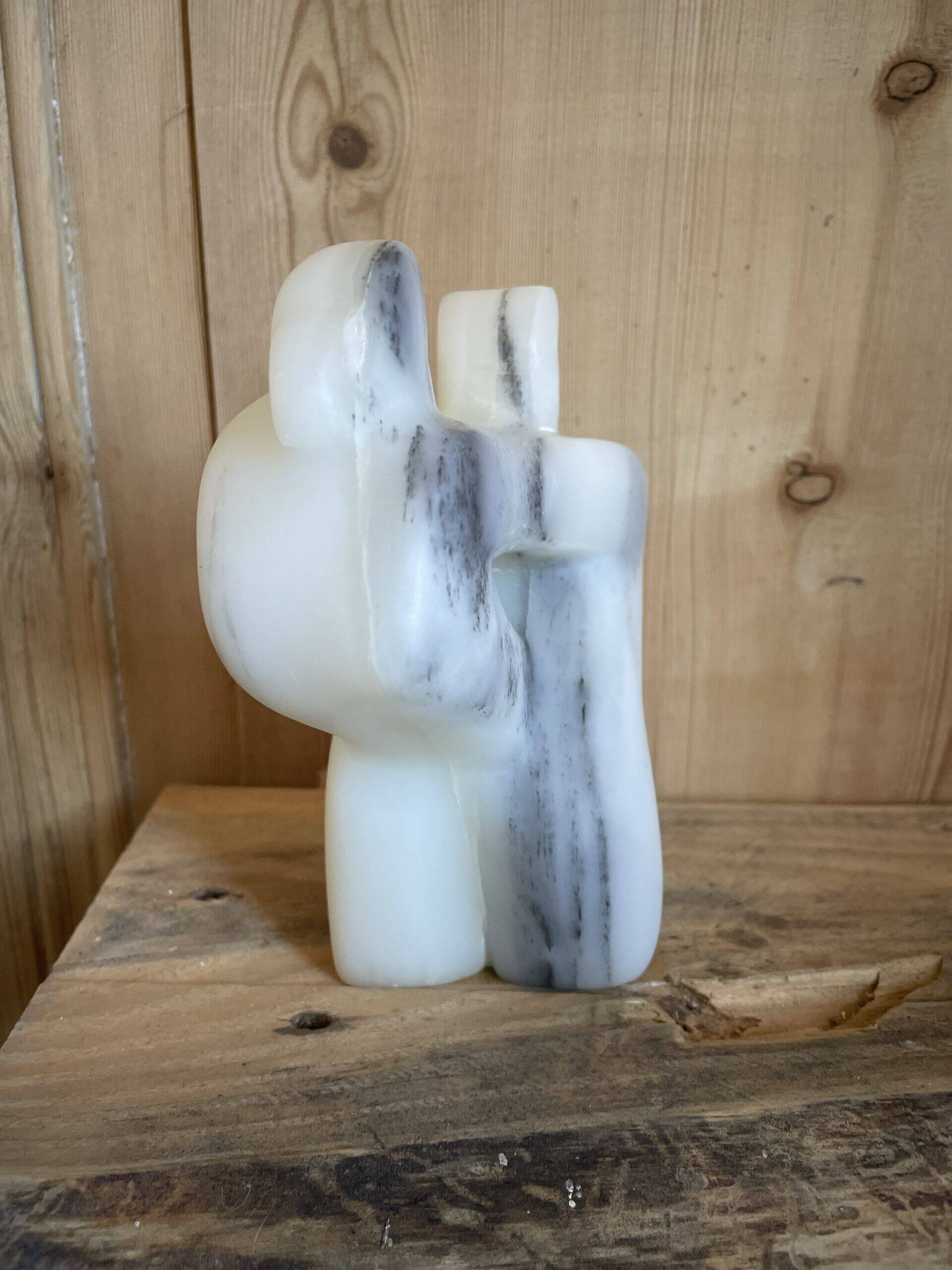 Marble statuette dated and signed F. Gelhausen "Embraced Nude"