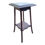 High art nouveau pedestal table brown wood varnished marble france 20's retro vintage decoration