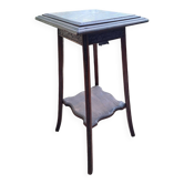 High art nouveau pedestal table brown wood varnished marble france 20's retro vintage decoration