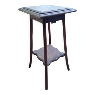 High art nouveau pedestal table brown wood varnished marble france 20's retro vintage decoration