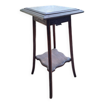 High art nouveau pedestal table brown wood varnished marble france 20's retro vintage decoration