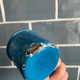 Petite tasse bleue Swallow brand tôle émaillée
