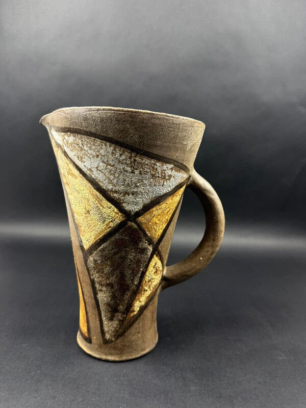 Pitcher signed Alexandra Kostanda (1921-2011) Vallauris in enamelled stoneware from the 60s