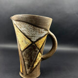 Pichet signé Alexandra Kostanda (1921-2011) Vallauris en grès émaillé années 60