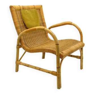 Chaise en rotin vintage, années 1970