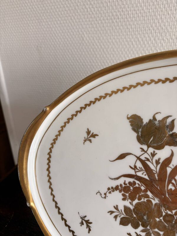 Ancien Plat Plateau Doré Décor Fleur Camaïeu KPM Berlin Manufacture Royale